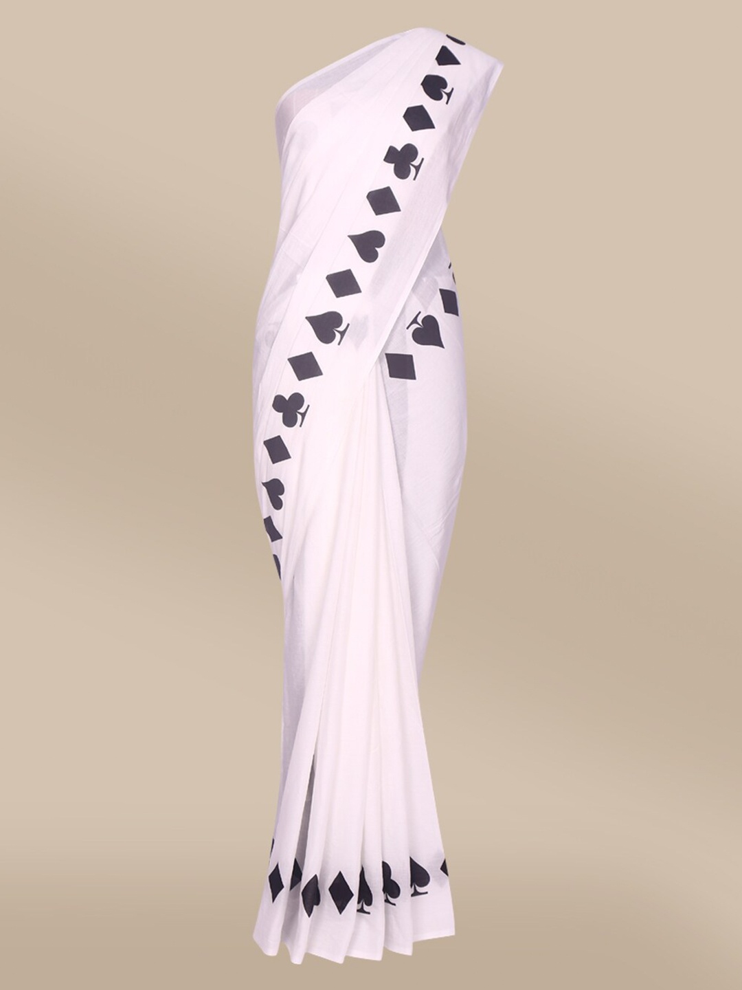 

The Chennai Silks Off White & Black Printed Malmal Cotton Saree