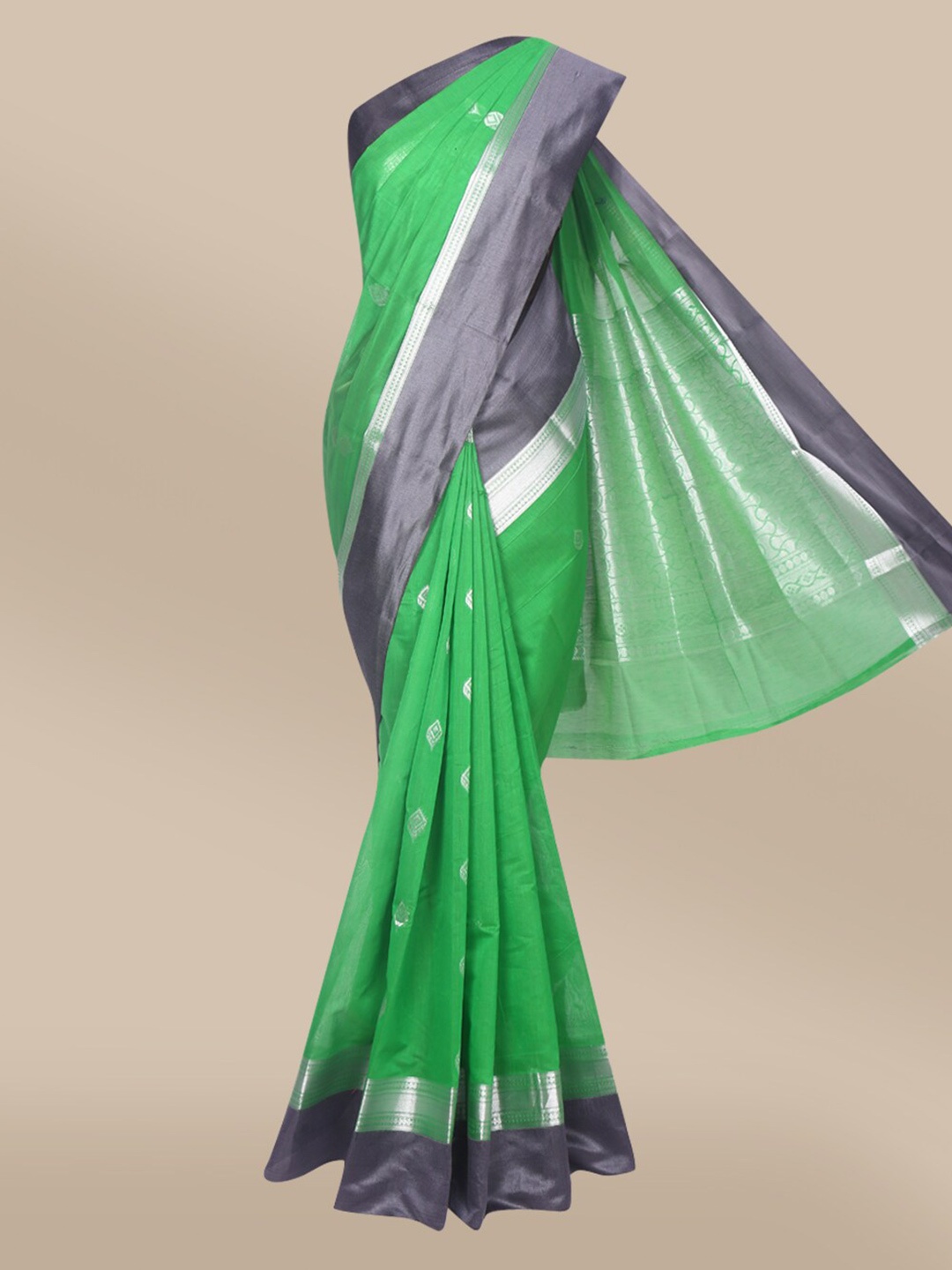 

The Chennai Silks Women Green Woven Design Silk Cotton Saree