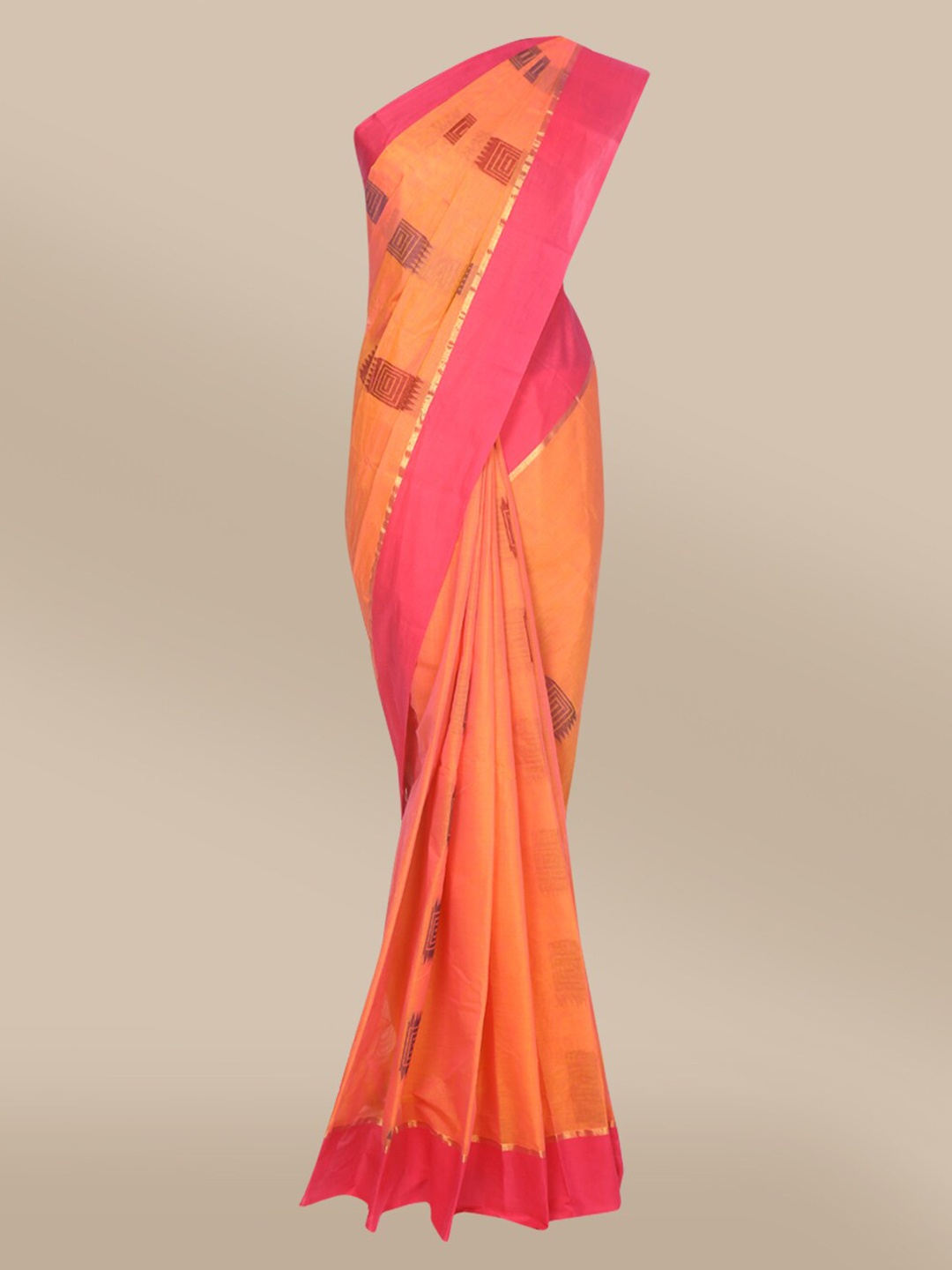 

The Chennai Silks Coral & Orange Zari Silk Kovai Silk Cotton Saree