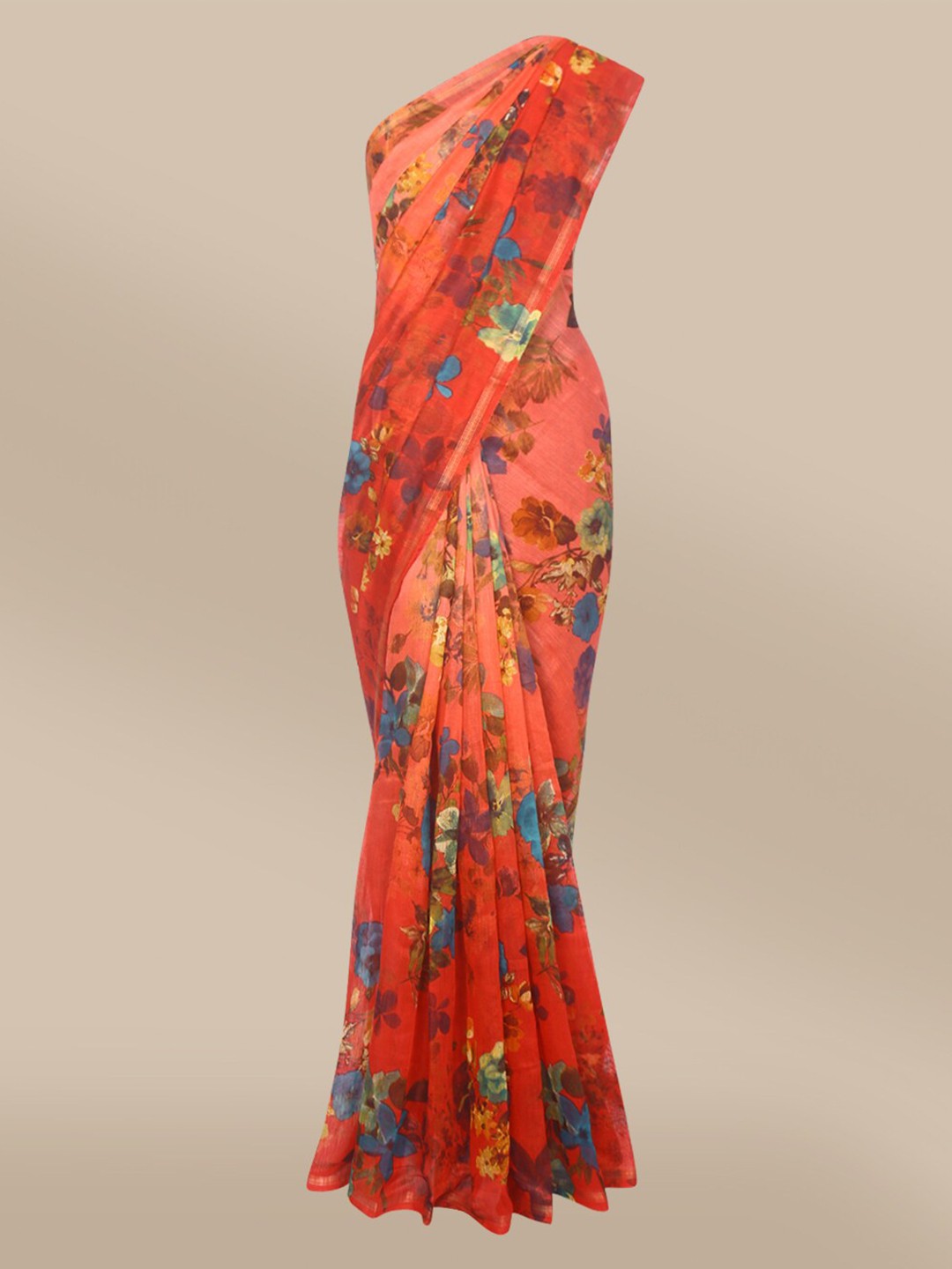 

The Chennai Silks Red & Blue Floral Bhagalpuri Saree