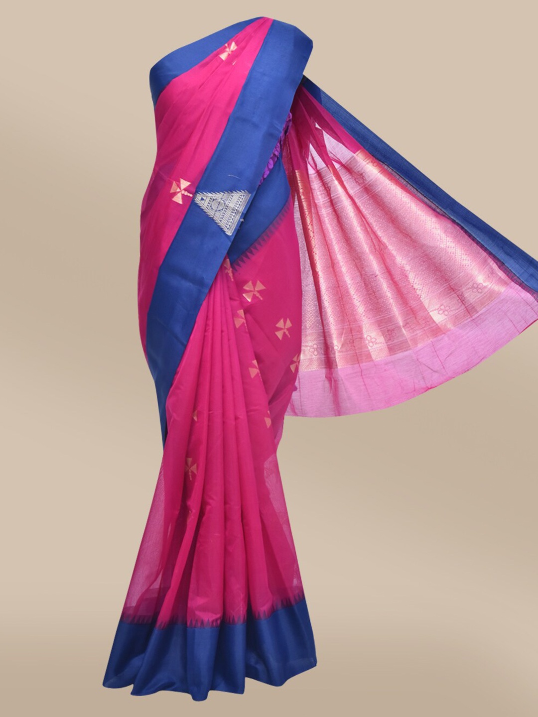 

The Chennai Silks Magenta & Navy Blue Woven Design Zari Silk Cotton Fusion Maheshwari Saree