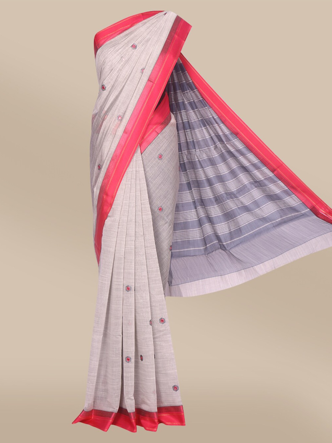 

The Chennai Silks Grey & Red Woven Design Mercerized Cotton Saree