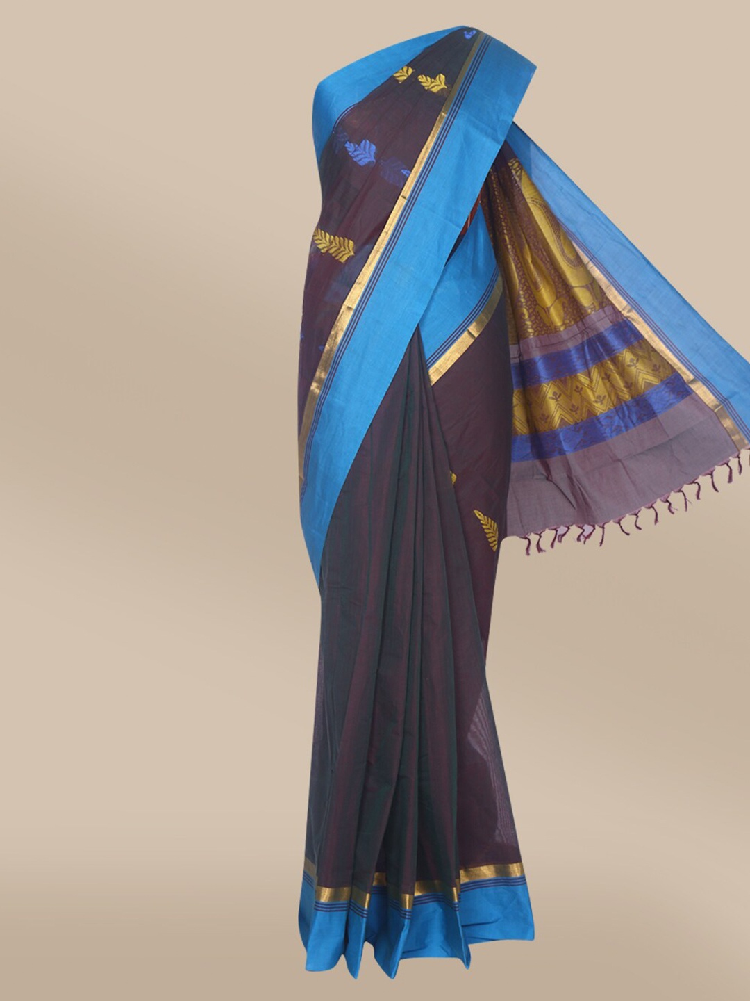 

The Chennai Silks Black & Blue Ethnic Motifs Silk Cotton Kovai Saree