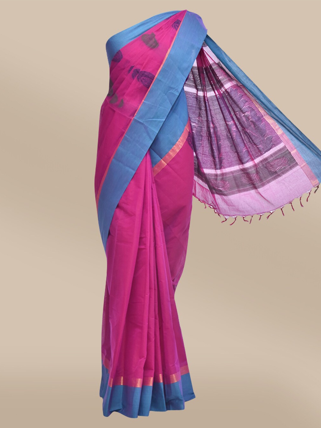 

The Chennai Silks Magenta & Blue Ethnic Motifs Silk Cotton Kovai Saree