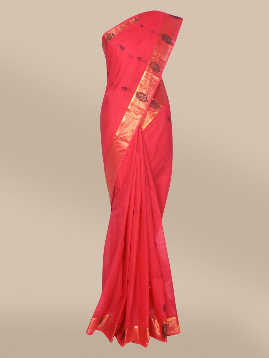 

The Chennai Silks Pink & Black Woven Design Silk Cotton Fusion Kovai Saree