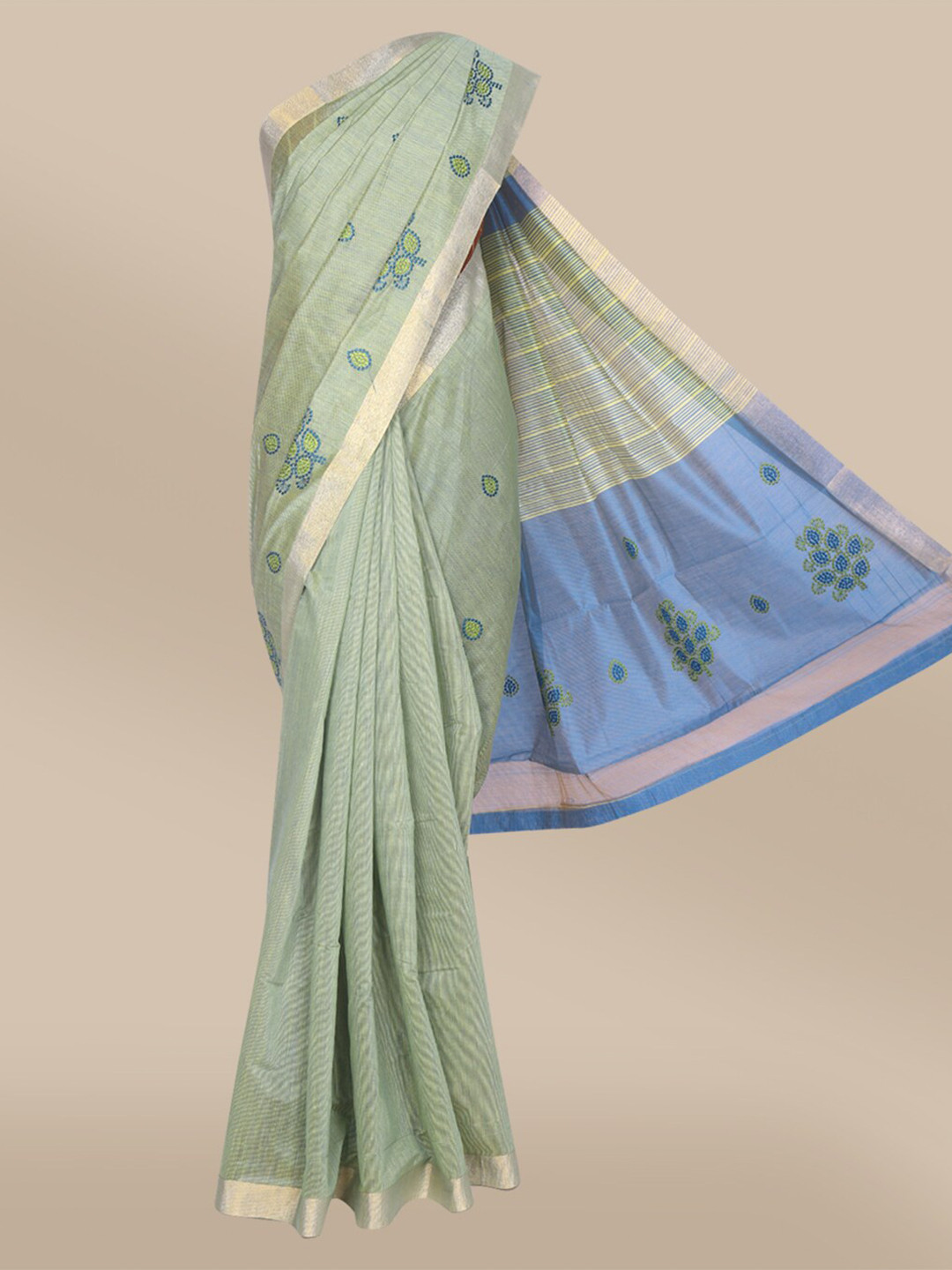 

The Chennai Silks Green & Blue Floral Embroidered Fusion Saree