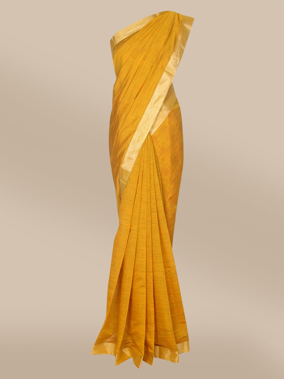 

The Chennai Silks Mustard & Gold-Toned Zari Saree