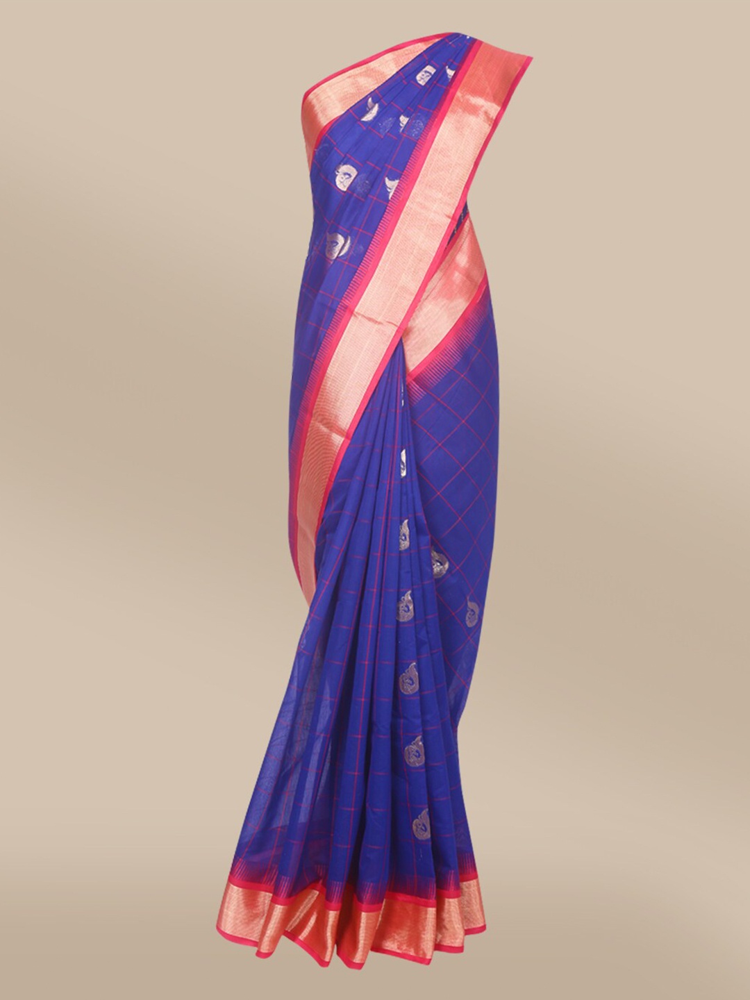 

The Chennai Silks Navy Blue & Red Woven Design Maheshwari Silk Cotton Saree