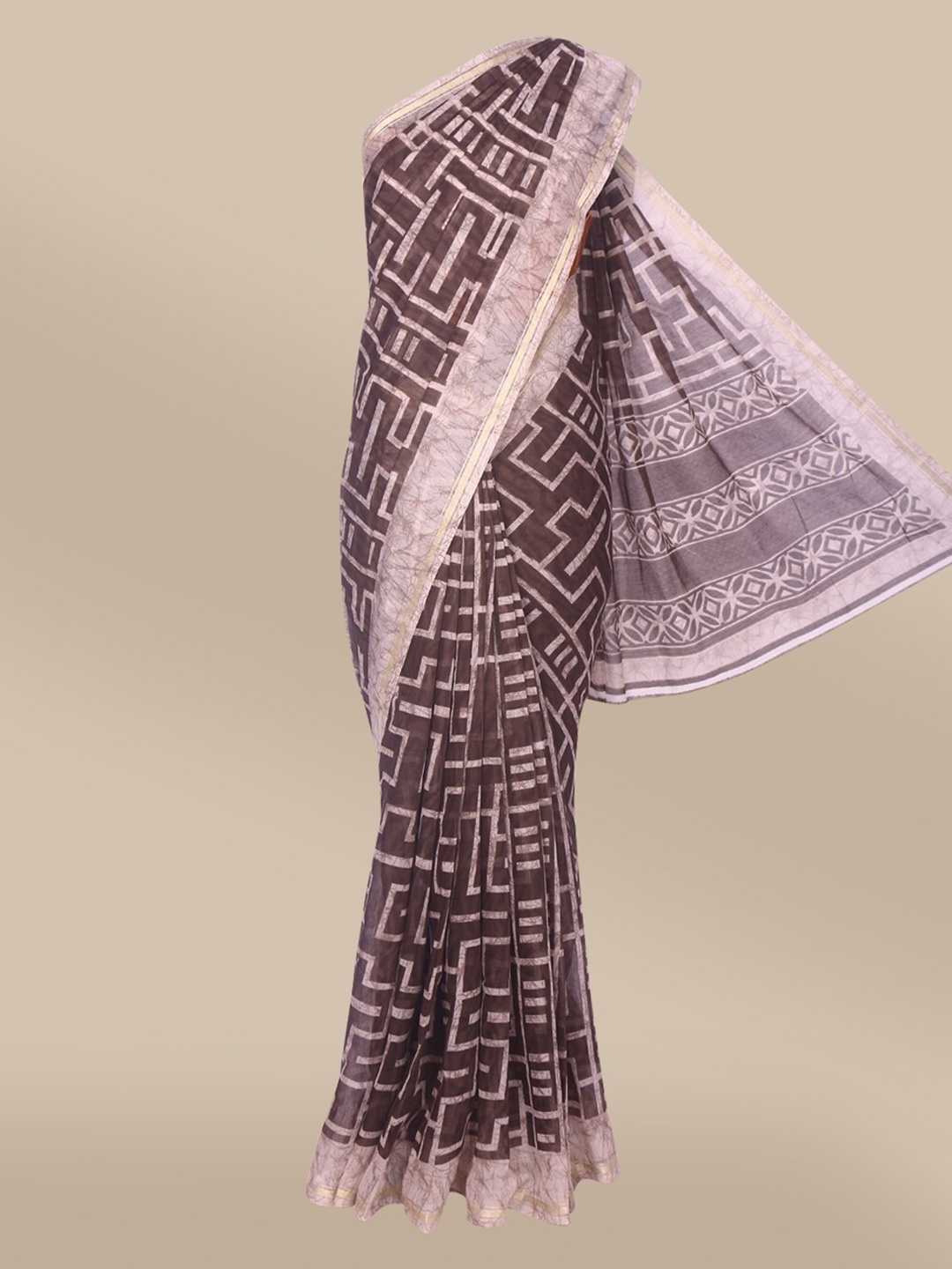 

The Chennai Silks Brown & Grey Printed Bhagalpuri Saree