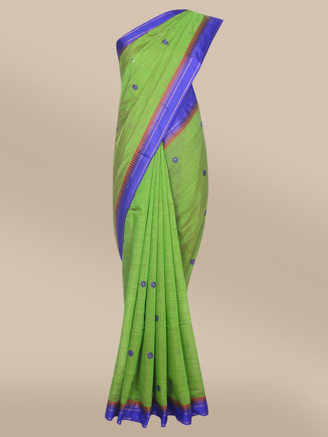 

The Chennai Silks Green & Blue Ethnic Motifs Embroidered Mercerized Cotton Saree