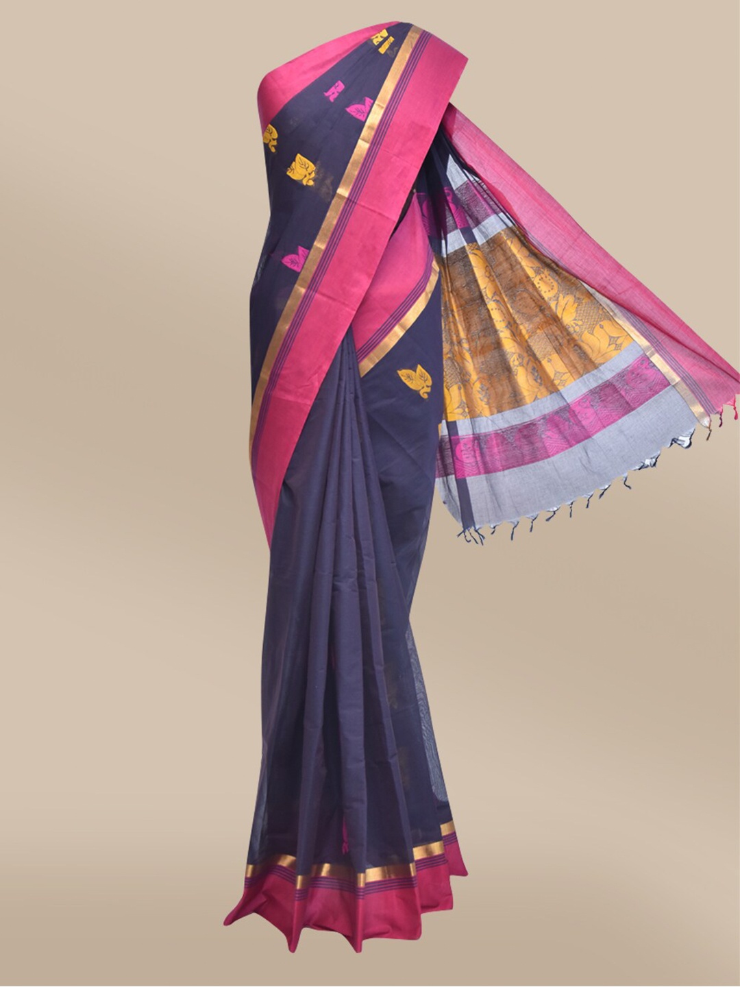 

The Chennai Silks Navy Blue & Fuchsia Woven Design Kovai Saree