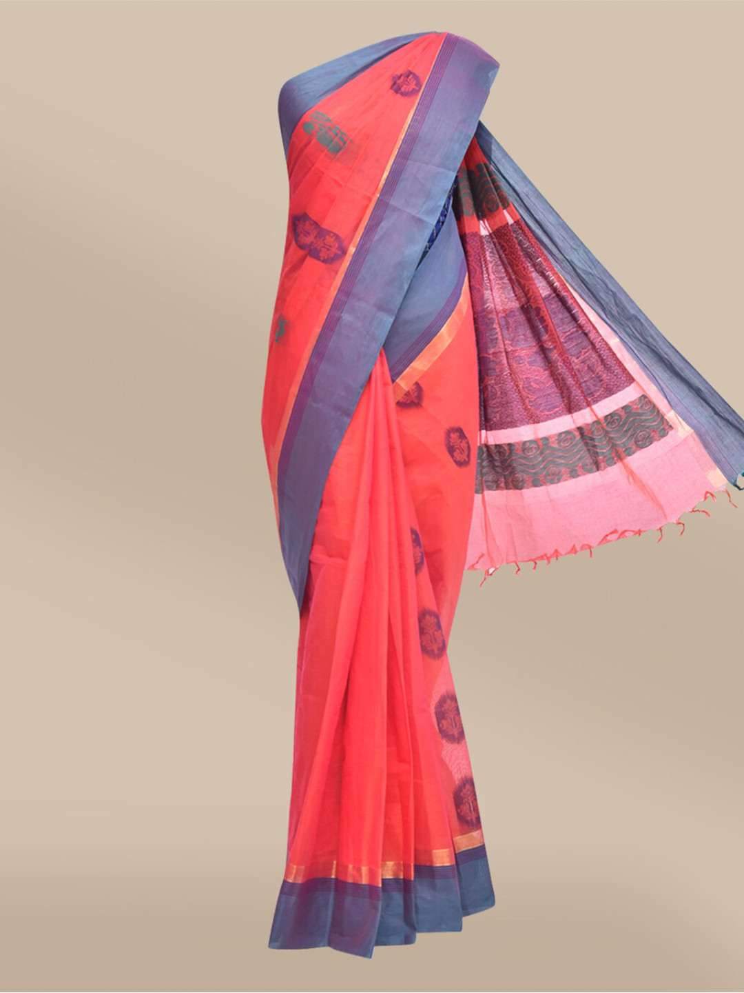 

The Chennai Silks Red & Purple Ethnic Motifs Silk Cotton Kovai Saree