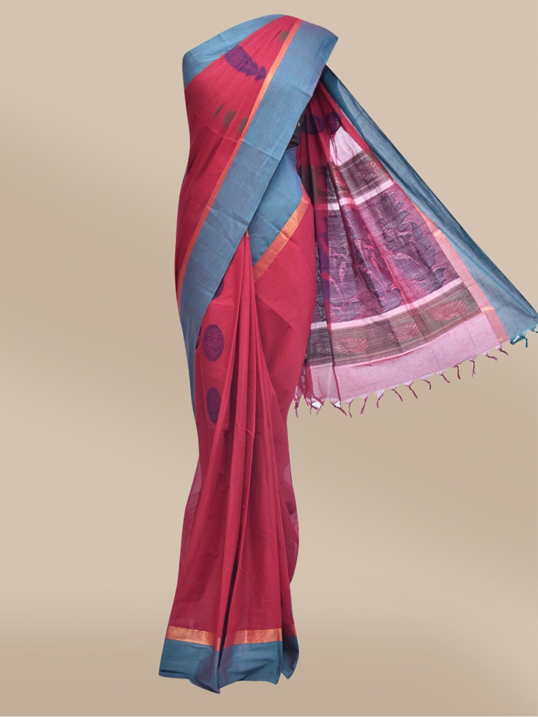 

The Chennai Silks Maroon & Blue Woven Design Silk Cotton Kovai Saree