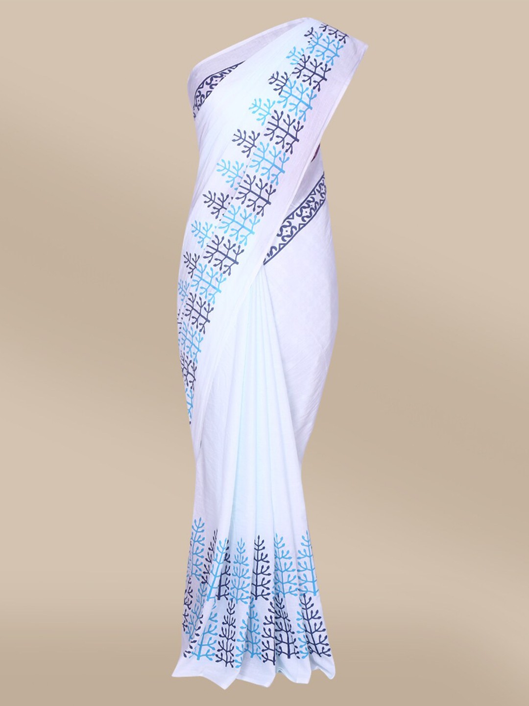 

The Chennai Silks Blue & White Batik Pure Cotton Malmal Saree