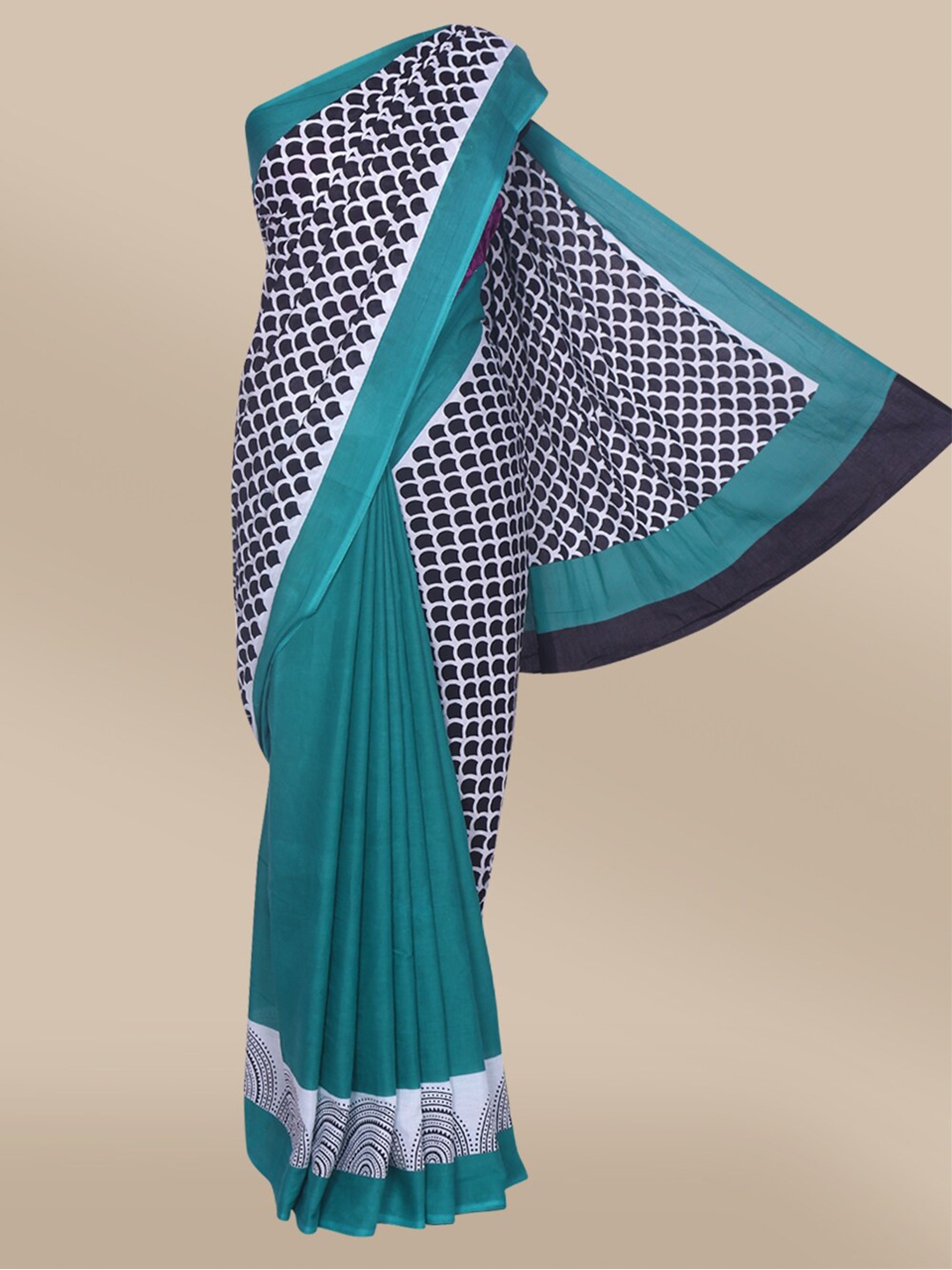 

The Chennai Silks Black & White Printed Pure Cotton Fusion Saree