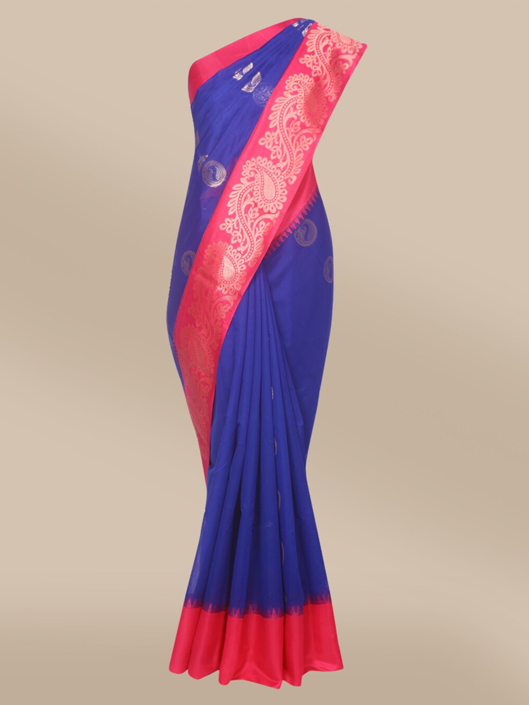 

The Chennai Silks Blue & Pink Ethnic Motifs Silk Cotton Maheshwari Saree