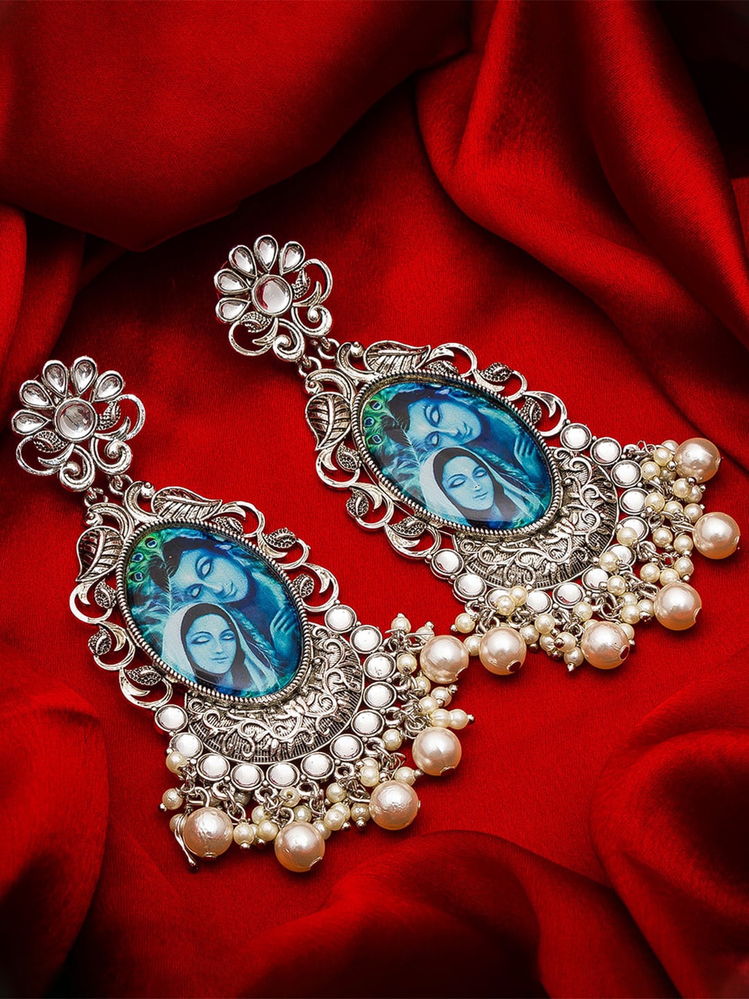 

aadita Silver-Toned Contemporary German Silver Drop Earrings
