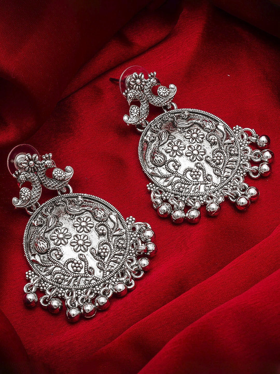 

aadita Silver-Toned Contemporary German Silver Drop Earrings