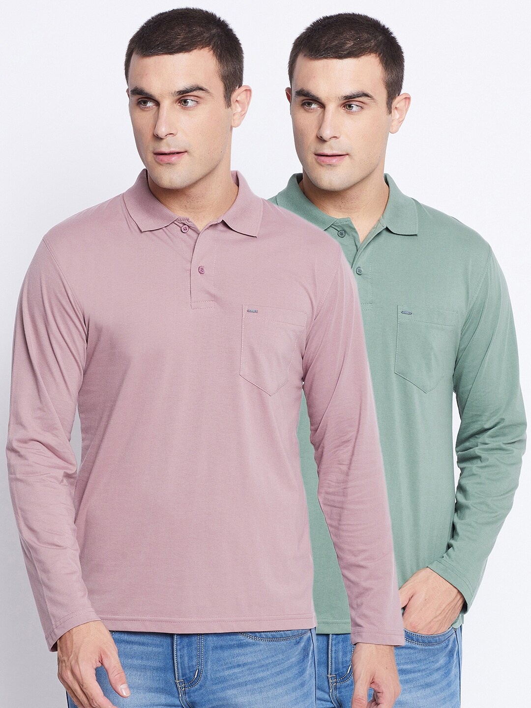 

Okane Men Green & Mauve 2 Polo Collar T-shirt