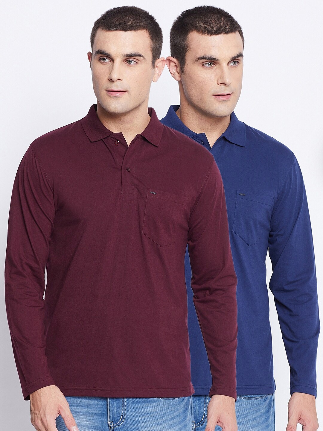 

Okane Men Maroon & Navy Blue Pack of 2 Polo Collar T-shirt