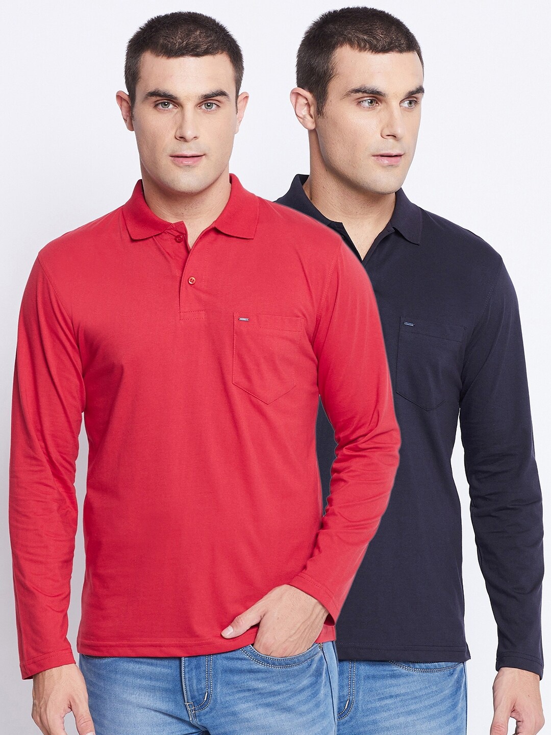 

Okane Men Pack Of 2 Navy Blue & Red Polo Collar T-shirt