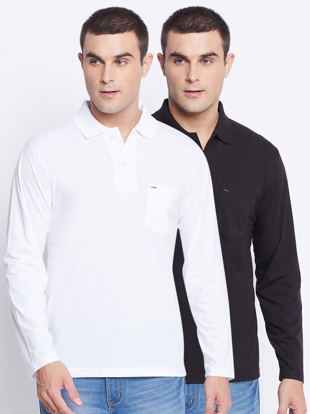 

Okane Men Pack Of 2 Black & White Polo Collar Pockets T-shirt
