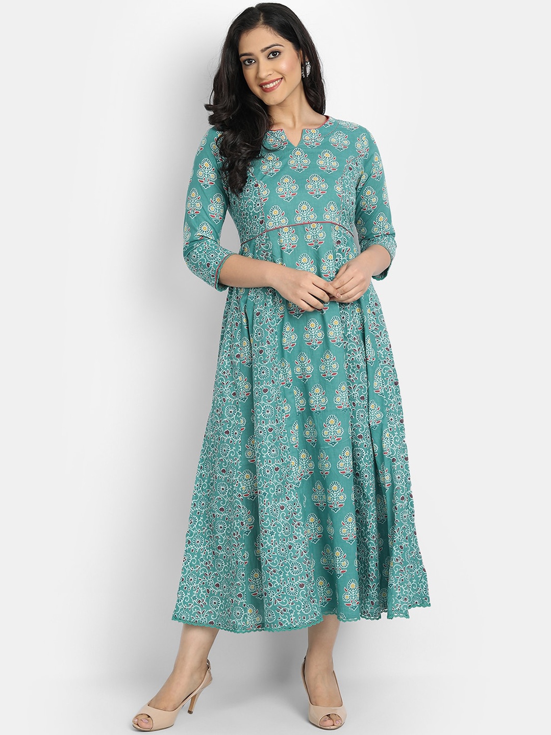 

SUTI Women Green Printed Regular Sleeves Anarkali Kurta