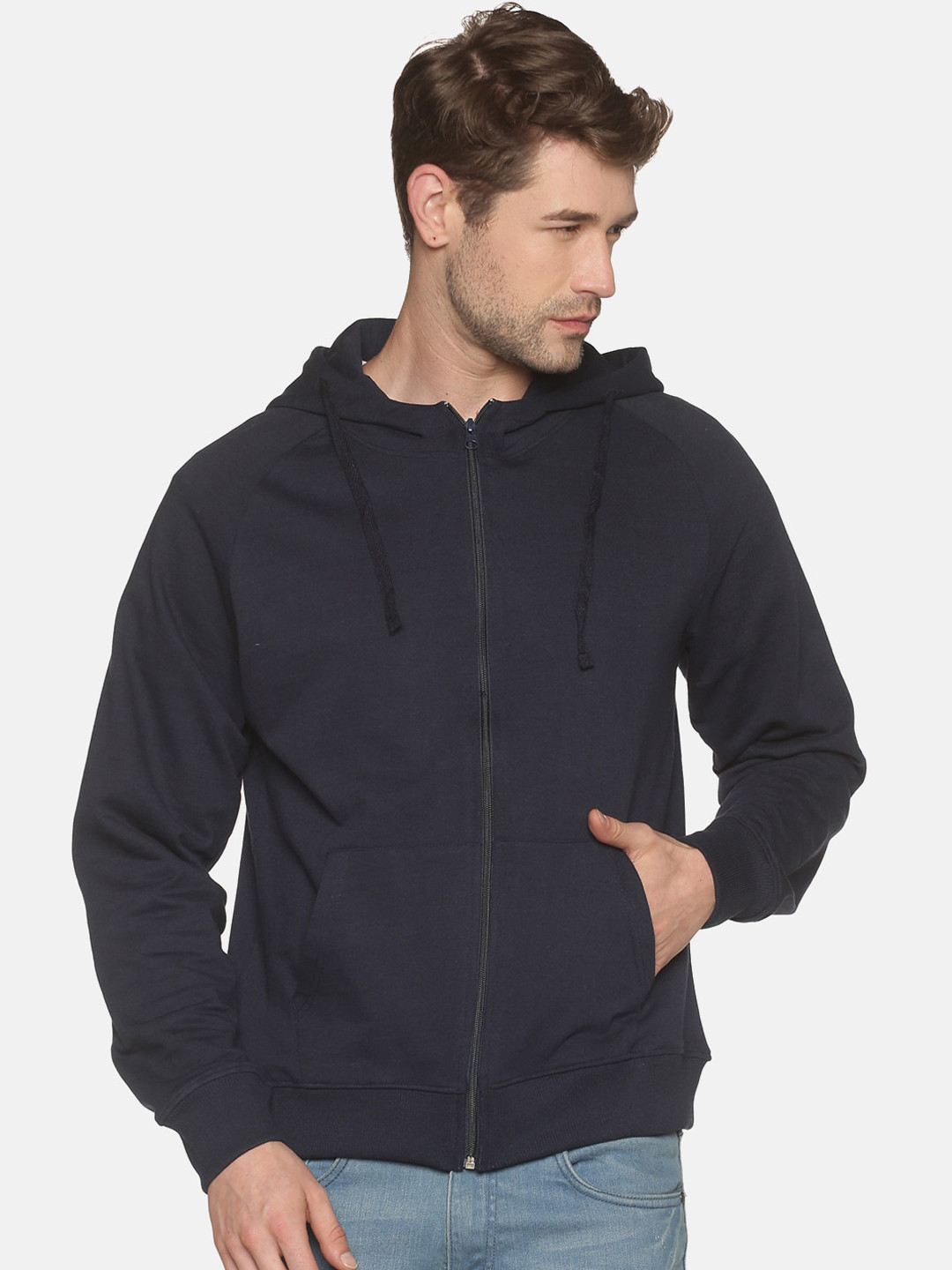 

MASH UNLIMITED Men Navy Blue Solid Hooded Sweatshirt
