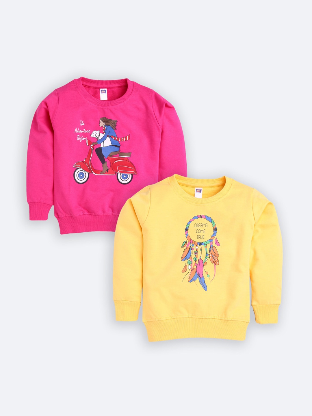 

Nottie Planet Girls Pack of 2 Pink & yellow Printed Sweatshirt