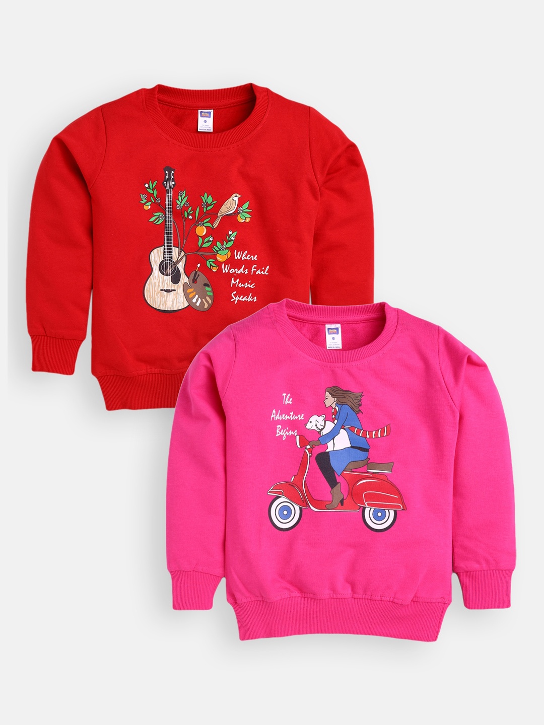 

Nottie Planet Pack of 2 Girls Pink & Red Printed Sweatshirt