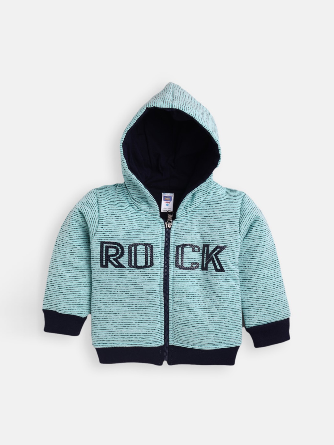 

Nottie Planet Boys Turquoise Blue Printed Hooded Sweatshirt