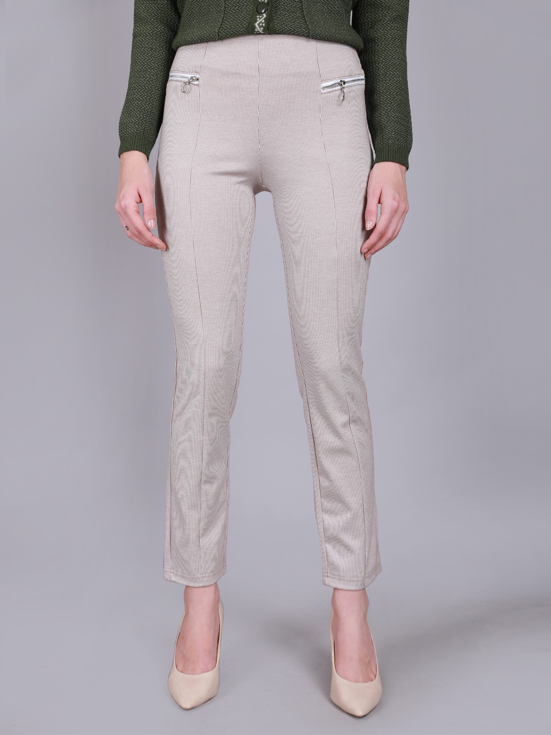 

Madame Women Beige Solid Skinny-Fit Cotton Treggings