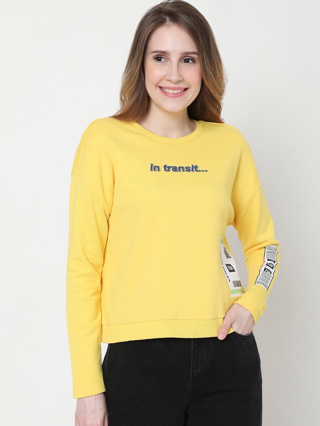 

Vero Moda Women Yellow Printed Sweatshirt