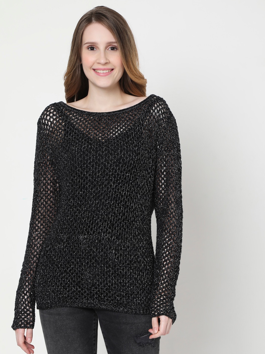 

Vero Moda Black Emma Self Design Sheer Regular Top