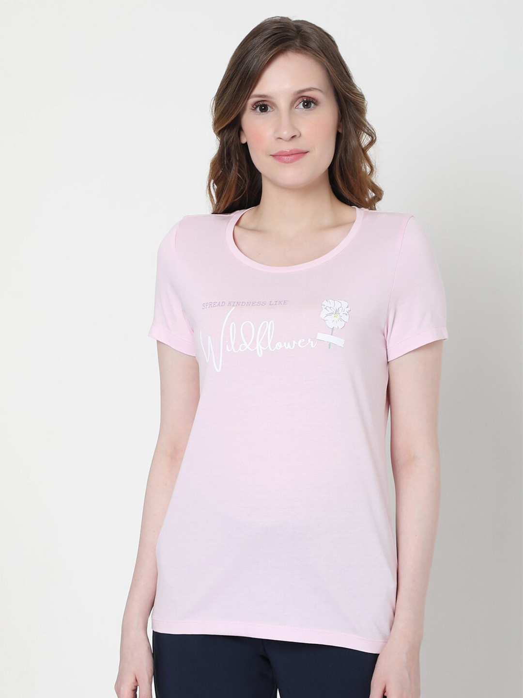 

Vero Moda Women Pink Typography Printed Extended Sleeves T-shirt