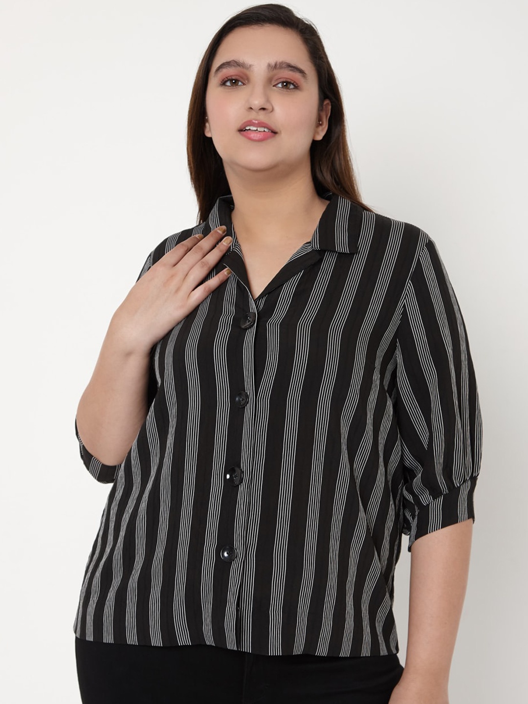 

VERO MODA CURVE Women Black Opaque Striped Casual Shirt
