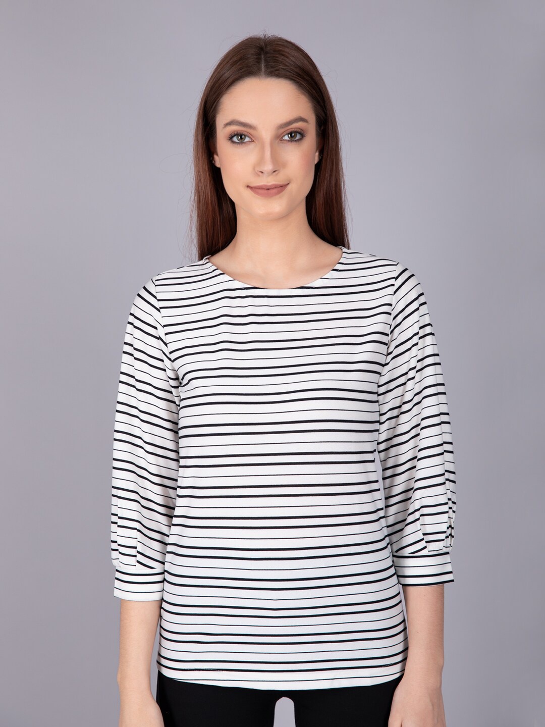 

Madame Woman White Striped Regular Top