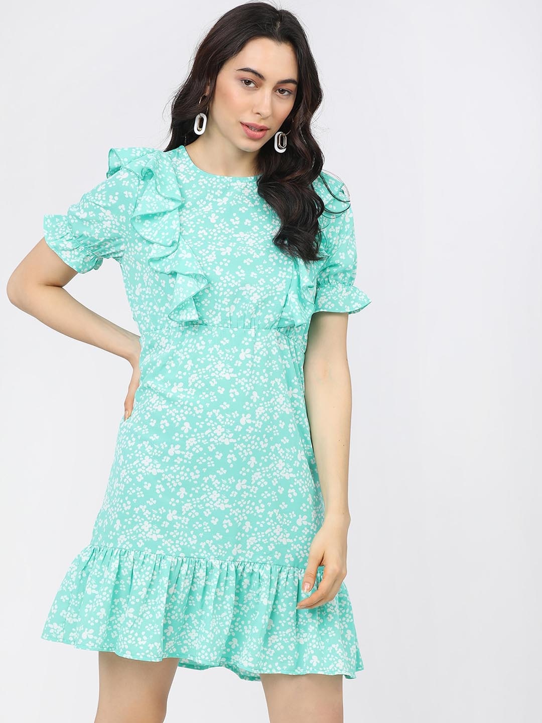 

Tokyo Talkies Blue Floral A-Line Dress