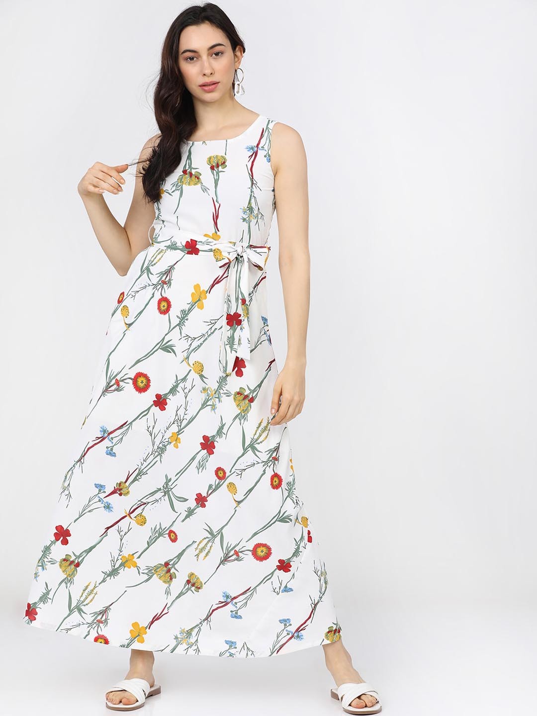 

Tokyo Talkies Woman Off White Floral Georgette Maxi Dress
