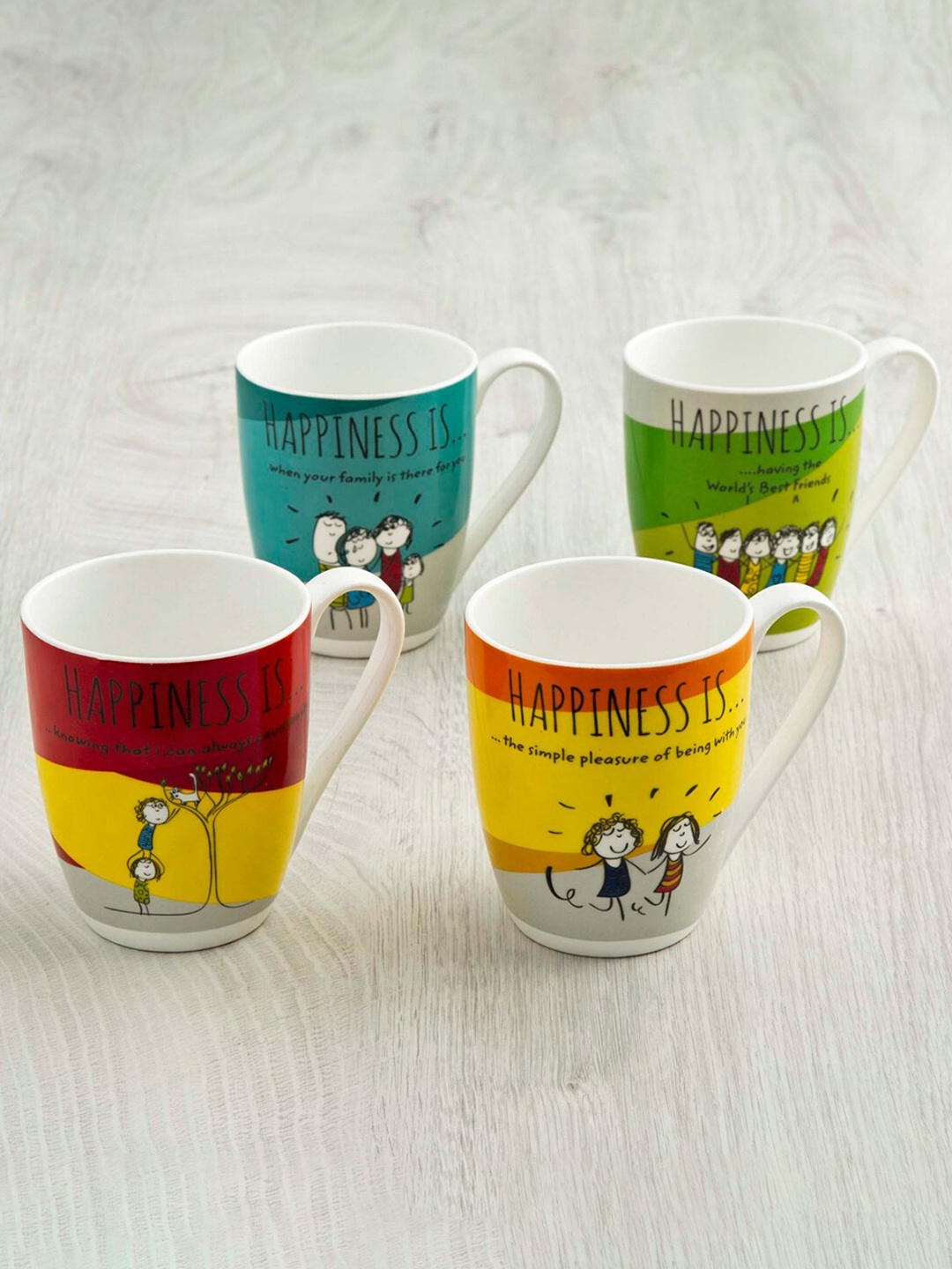 

Home Centre Set of 4 Multicoloured Printed Bone China Glossy Cups, Multi