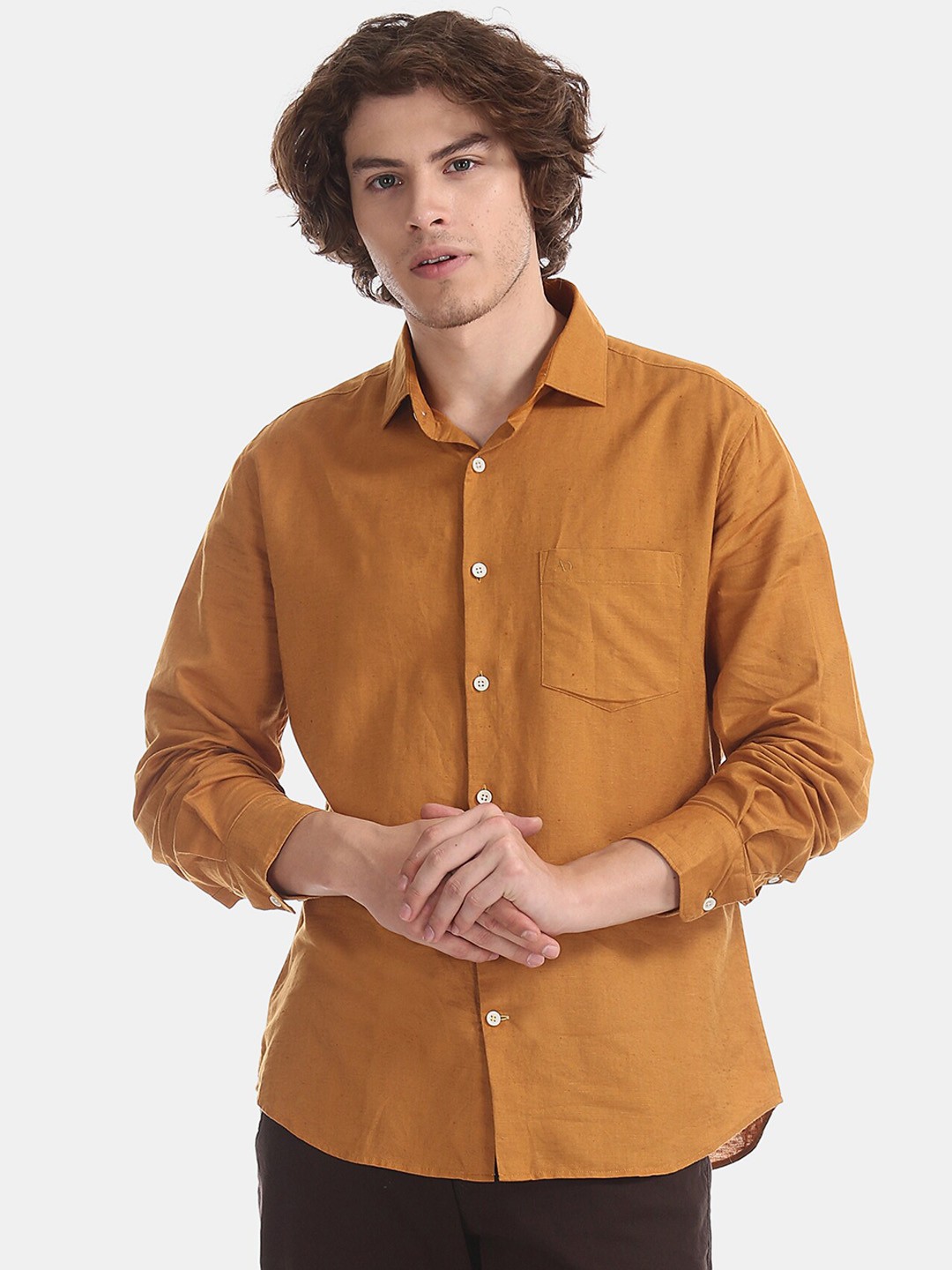 

AD By Arvind Men Mustard Slim Fit Solid Casual Shirt