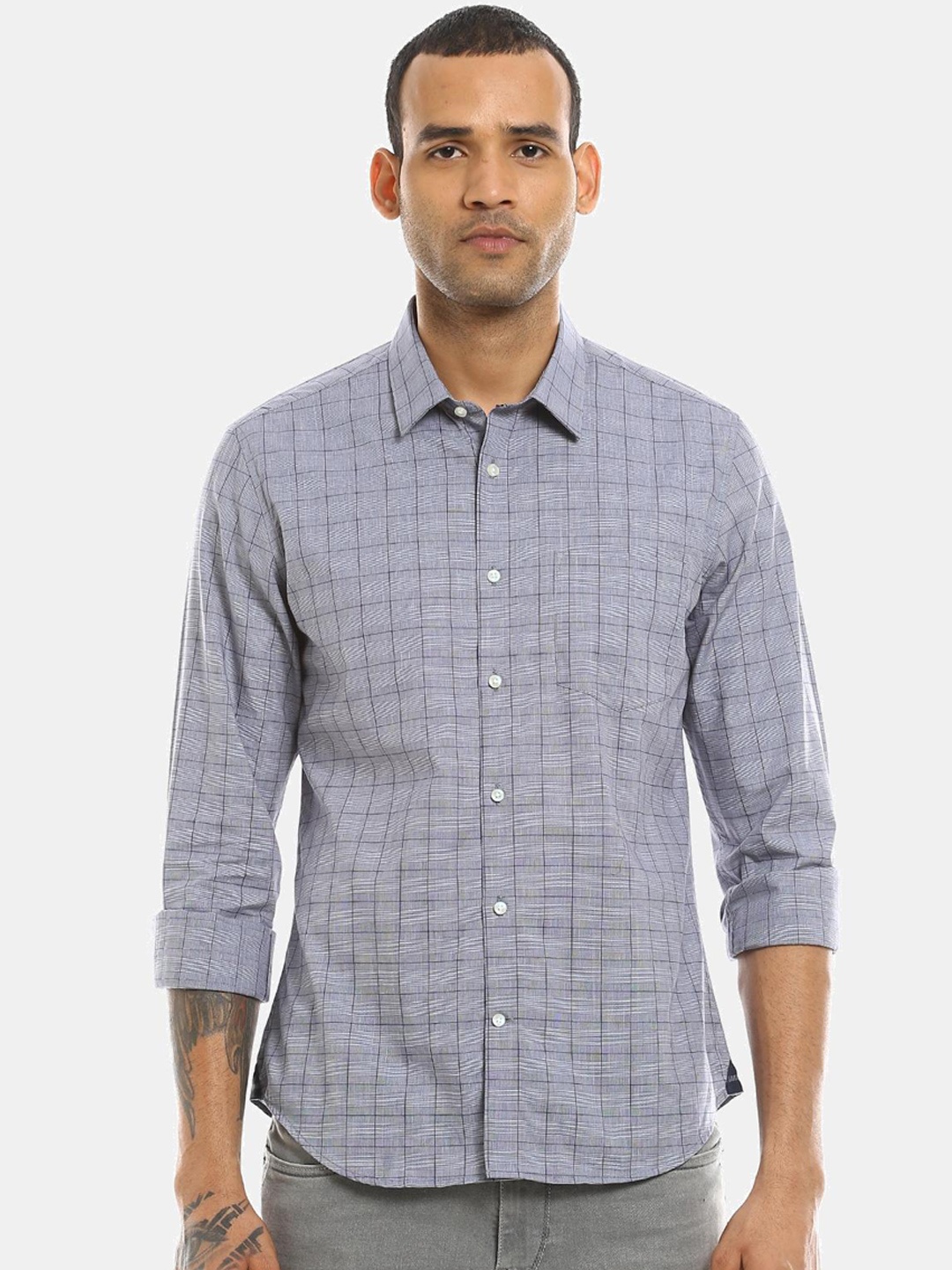 

AD By Arvind Men Blue Checked Casual Shirt