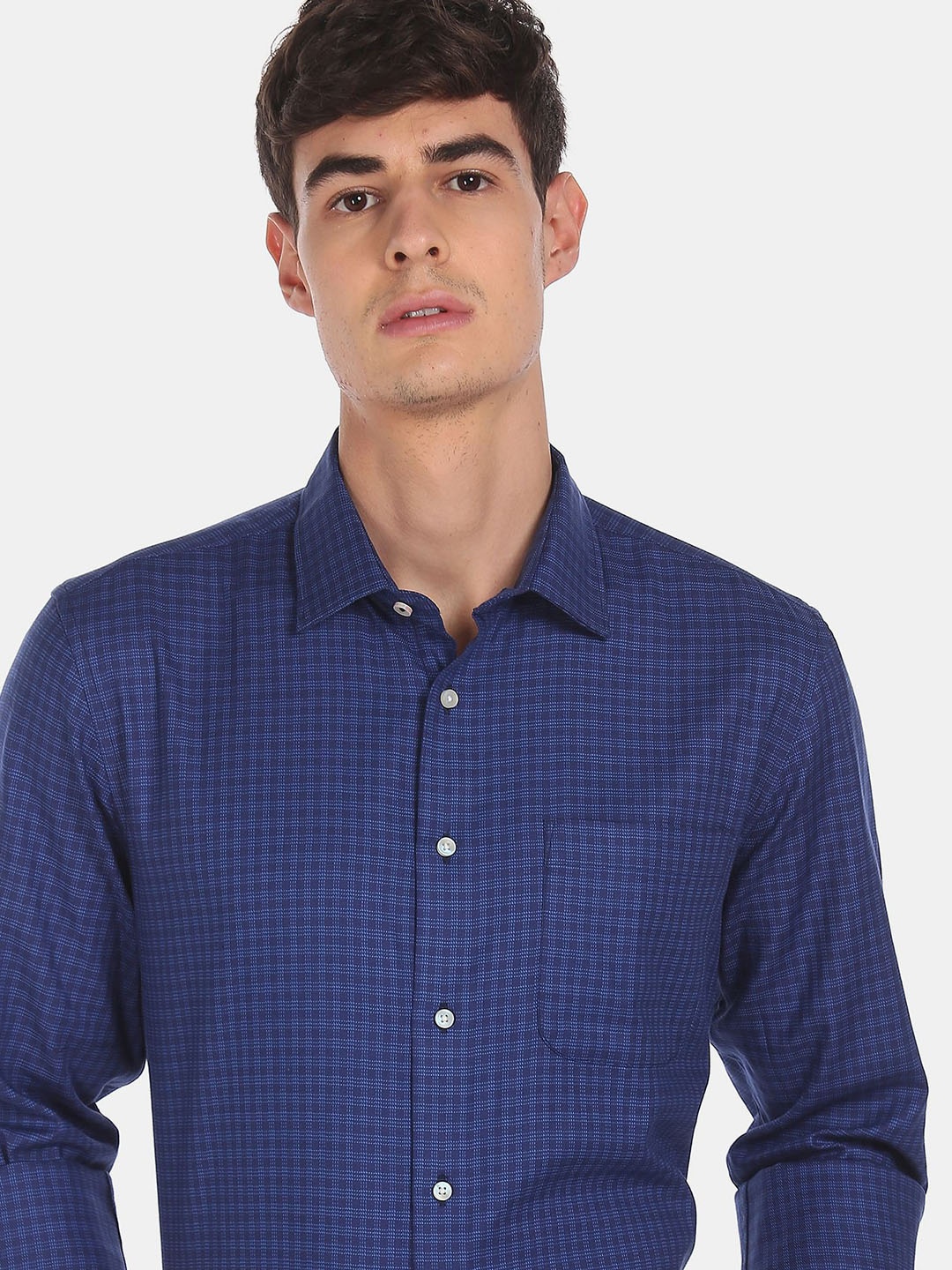 

AD By Arvind Men Navy Blue Grid Tattersall Checks Opaque Checked Formal Shirt