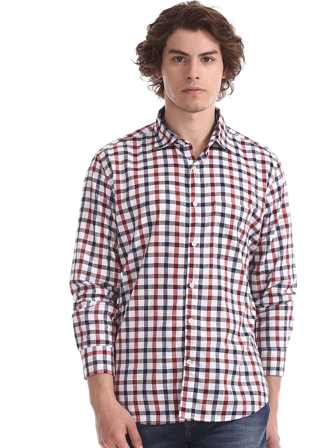 

AD By Arvind Men Blue Slim Fit Micro Checks Opaque Pure Cotton Checked Casual Shirt