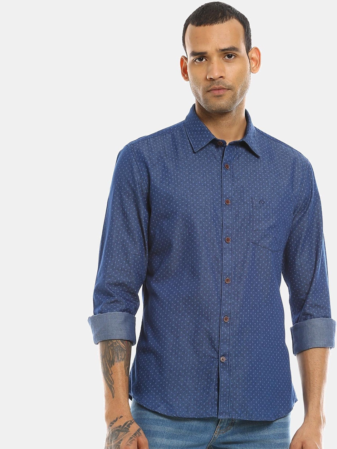 

AD By Arvind Men Blue Opaque Printed Casual Shirt
