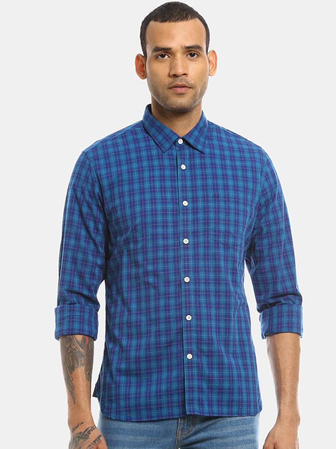 

AD By Arvind Men Blue Opaque Checked Casual Shirt