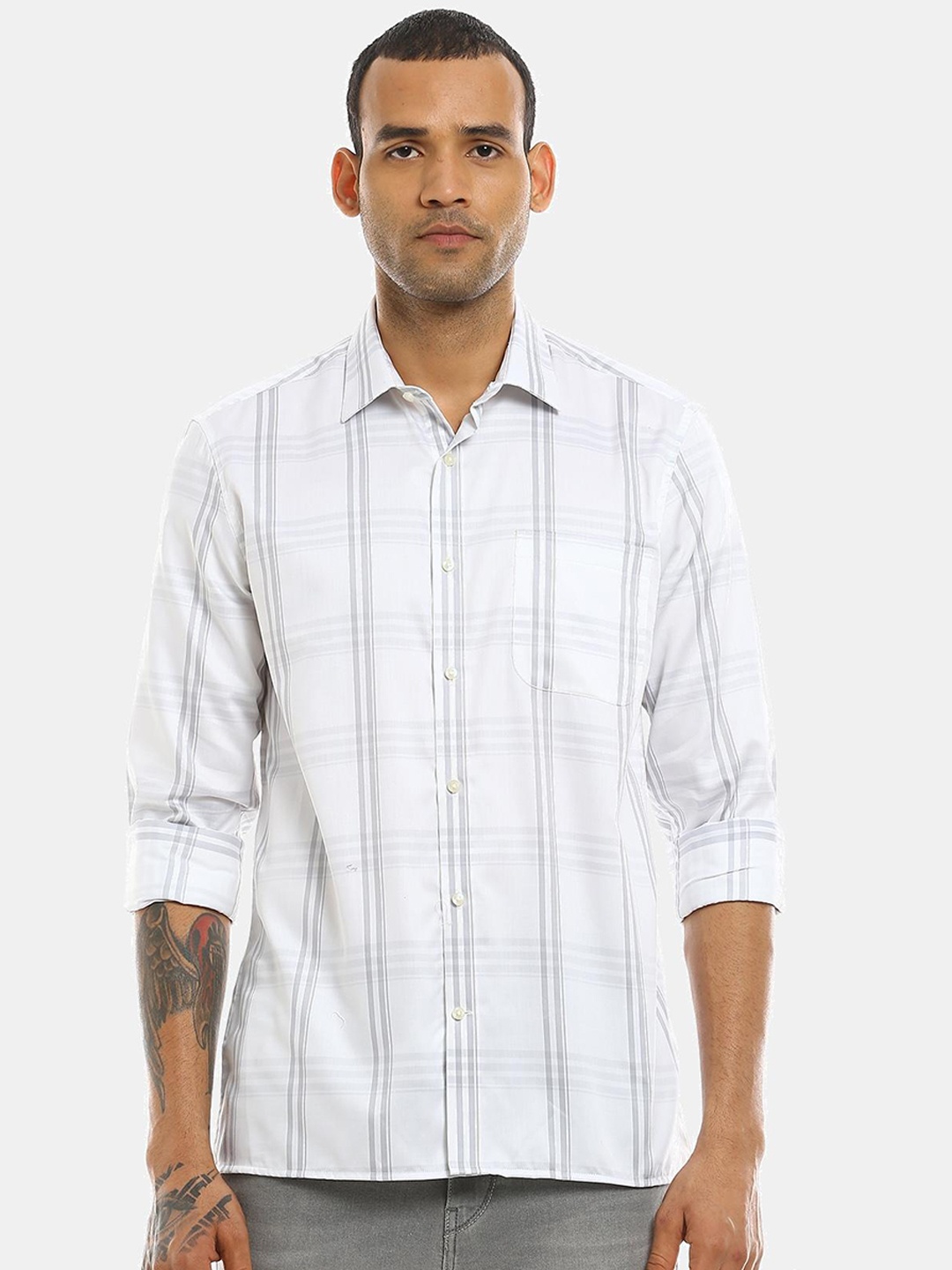 

AD By Arvind Men White Opaque Checked Casual Shirt
