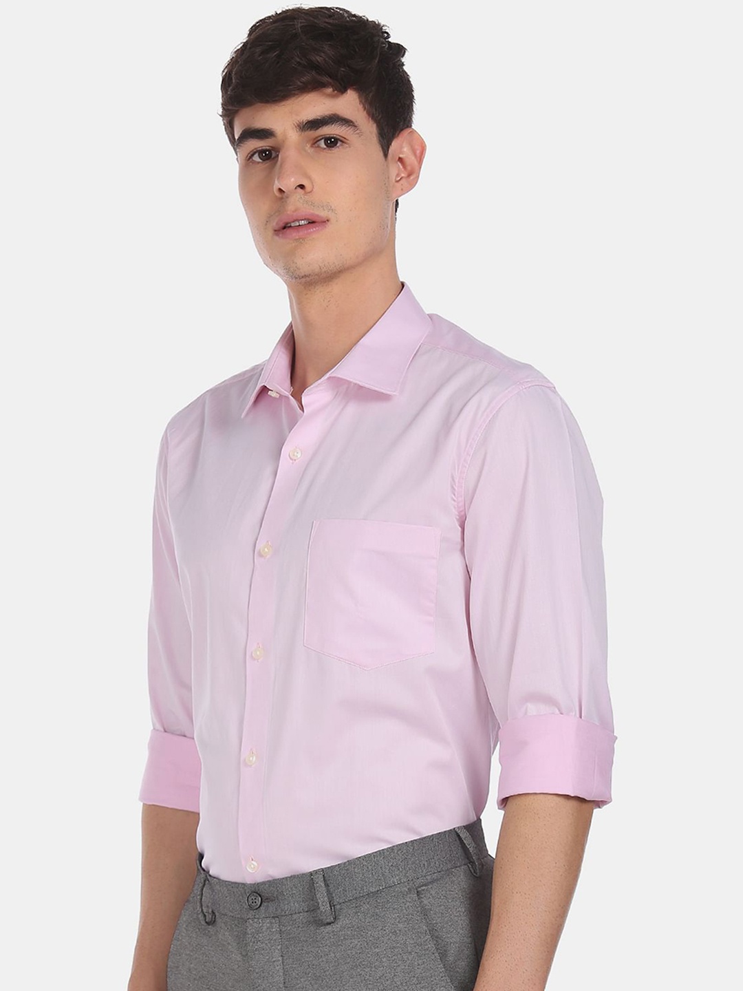 

AD By Arvind Men Pink Opaque Cotton Formal Shirt