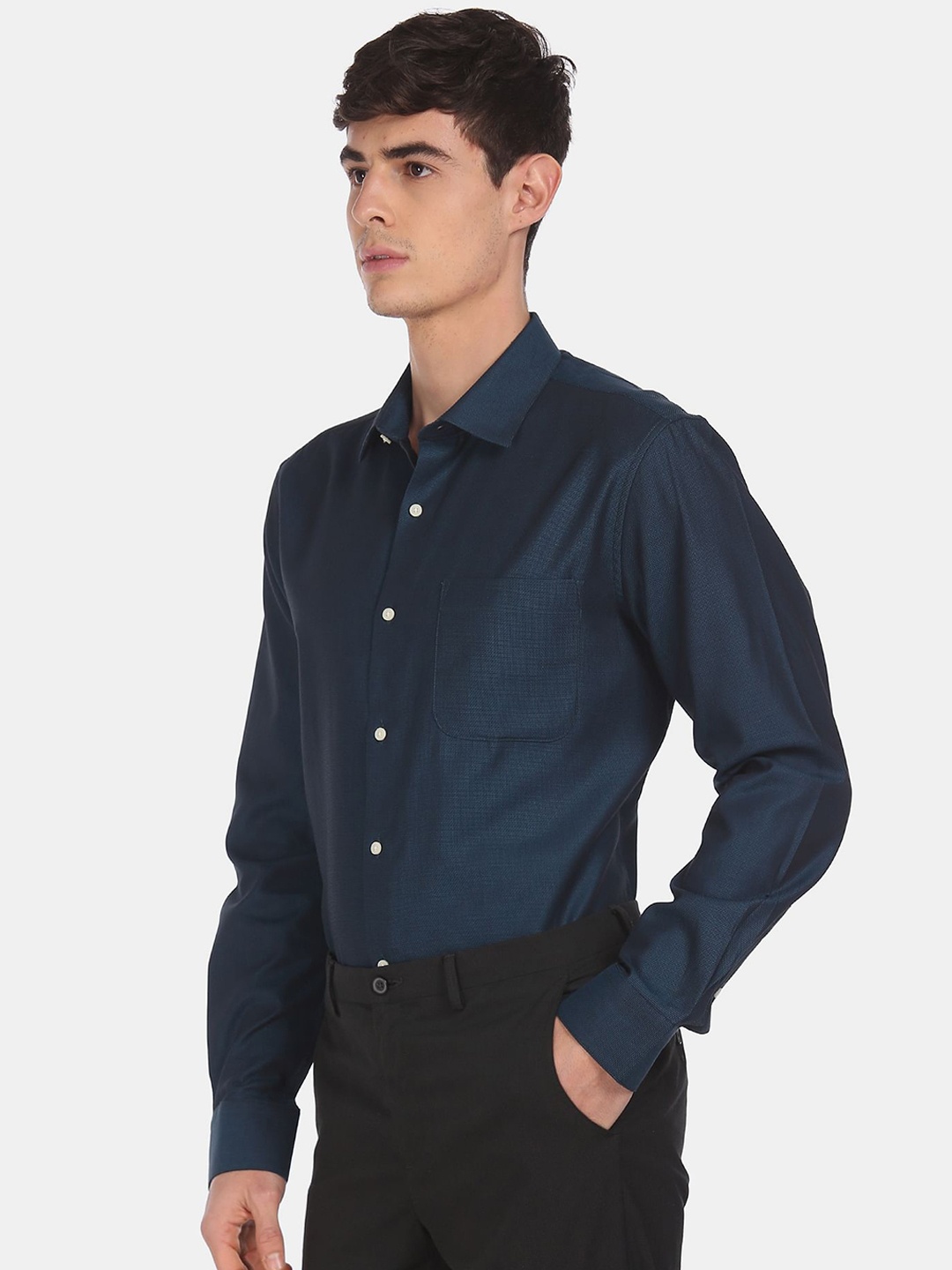

AD By Arvind Men Navy Blue Opaque Formal Shirt
