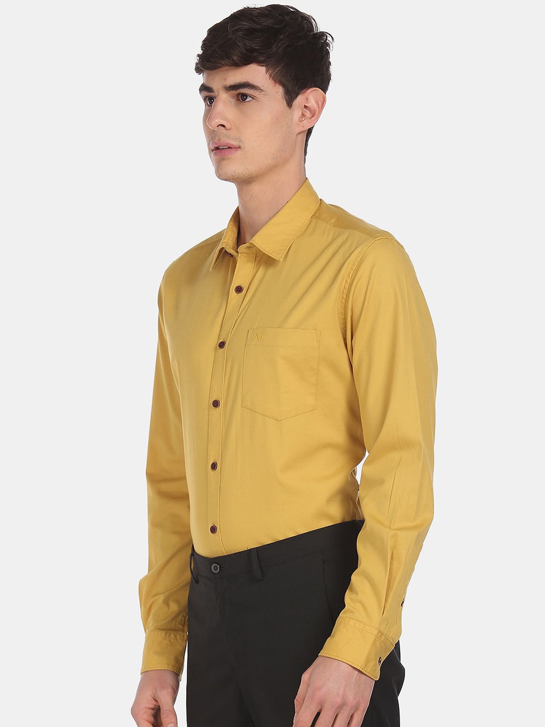 

AD By Arvind Men Mustard Cotton Opaque Formal Shirt